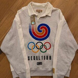 Kith For Olympics Heritage SS24 | Nelson Collared Pullover, Light Heather Grey